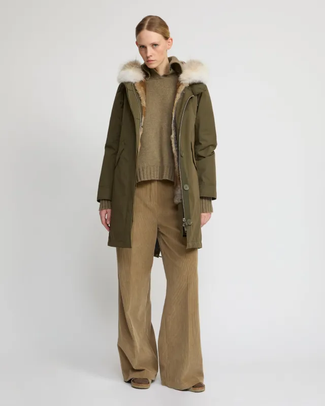 Parka regular en coton imperméable avec fourrure de coyote et lapin sold by Yves Salomon