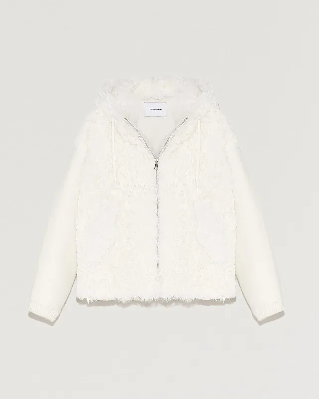 Blouson à capuche en maille et laine d'agneau frisé sold by Yves Salomon