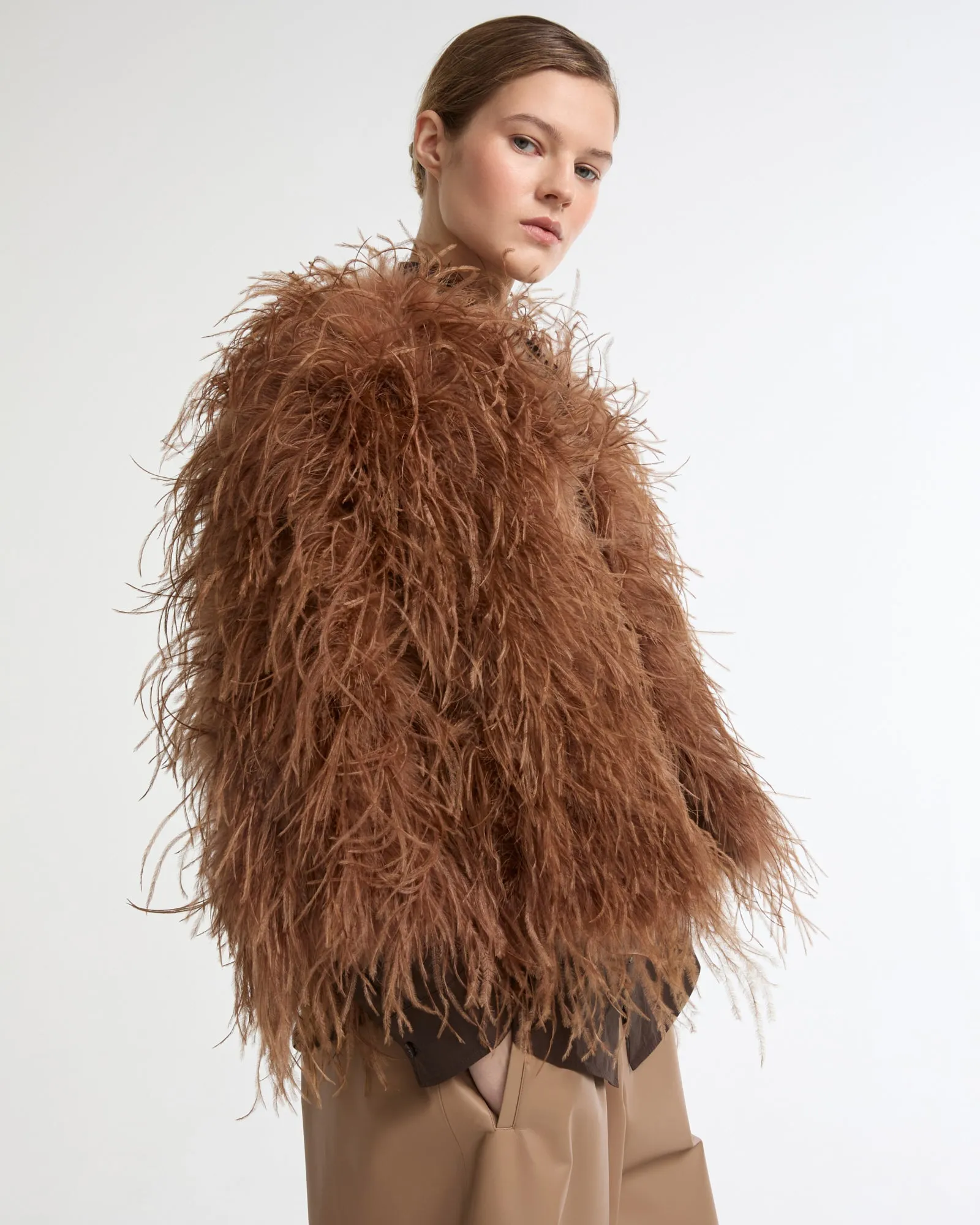 Veste courte en plumes d'autruche sold by Yves Salomon