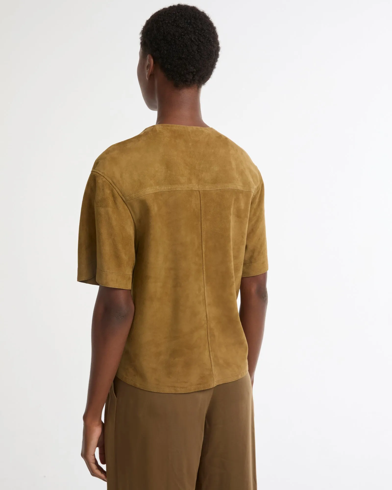 Blouse à manches courtes en cuir d'agneau double face sold by Yves Salomon product image thumbnail 3