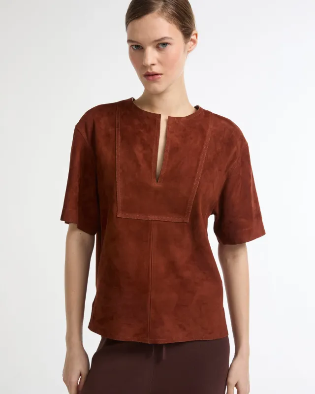 Blouse à manches courtes en cuir d'agneau double face sold by Yves Salomon