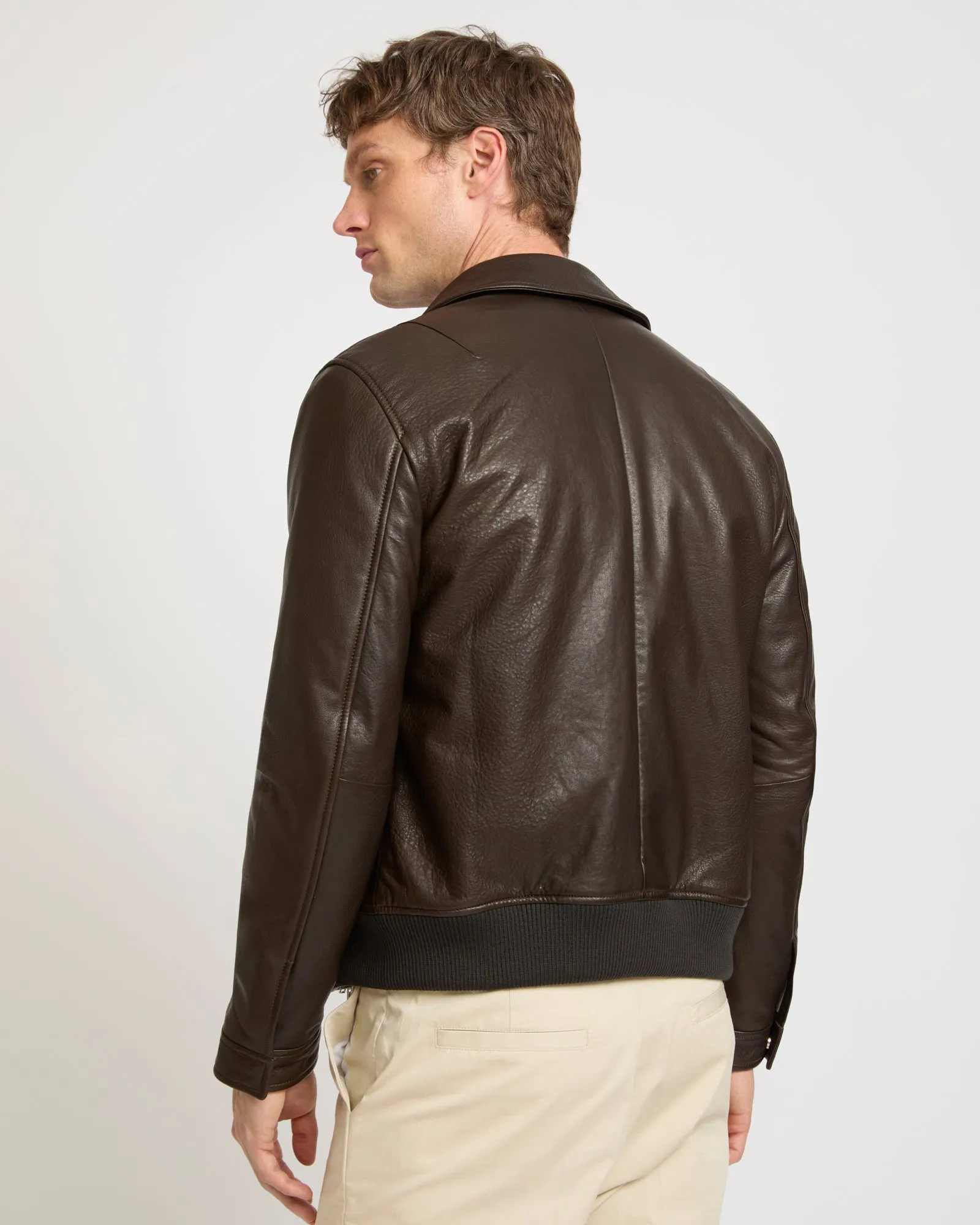 Blouson aviateur en cuir d'agneau avec grain naturel sold by Yves Salomon product image thumbnail 5