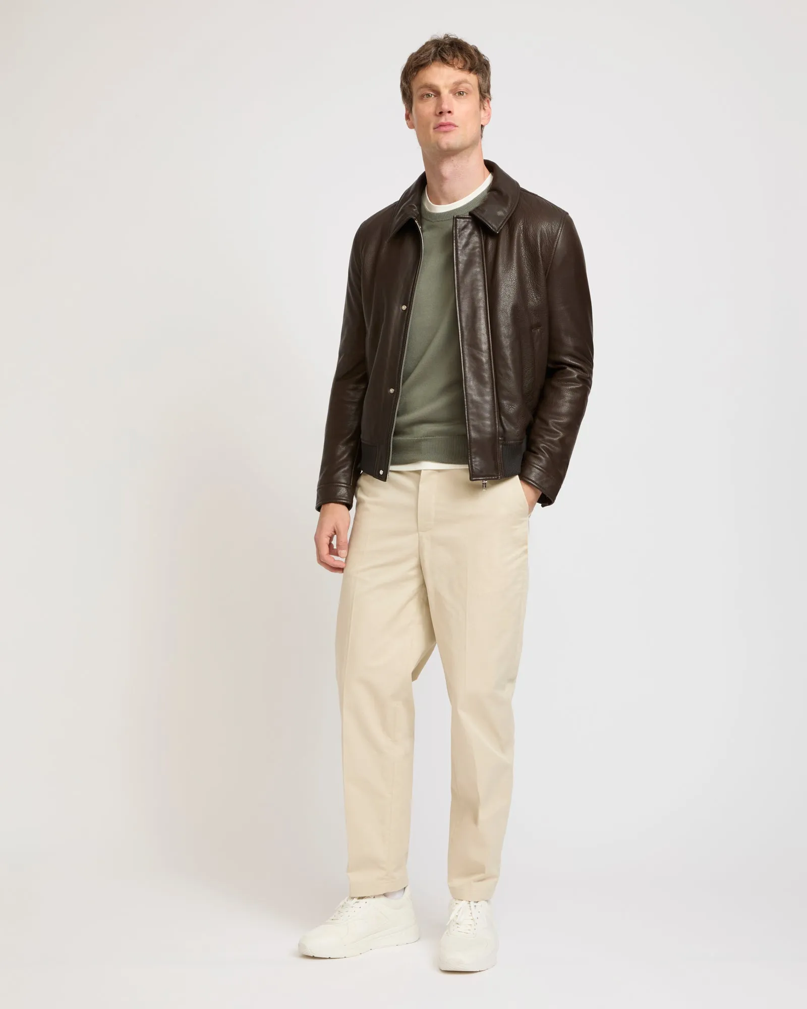 Blouson aviateur en cuir d'agneau avec grain naturel sold by Yves Salomon product image thumbnail 2