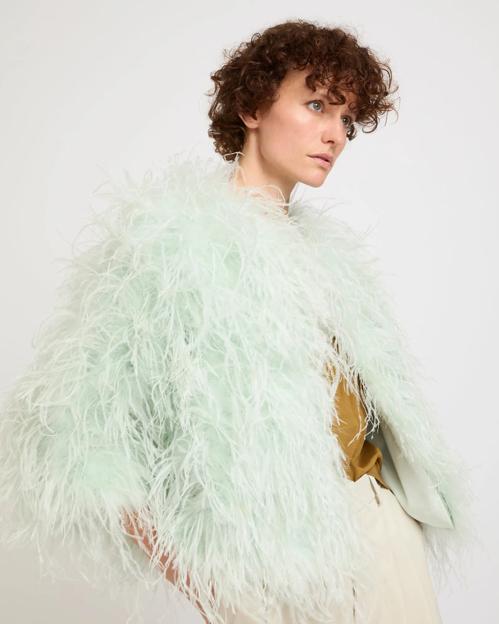 Veste courte en plumes d'autruche sold by Yves Salomon