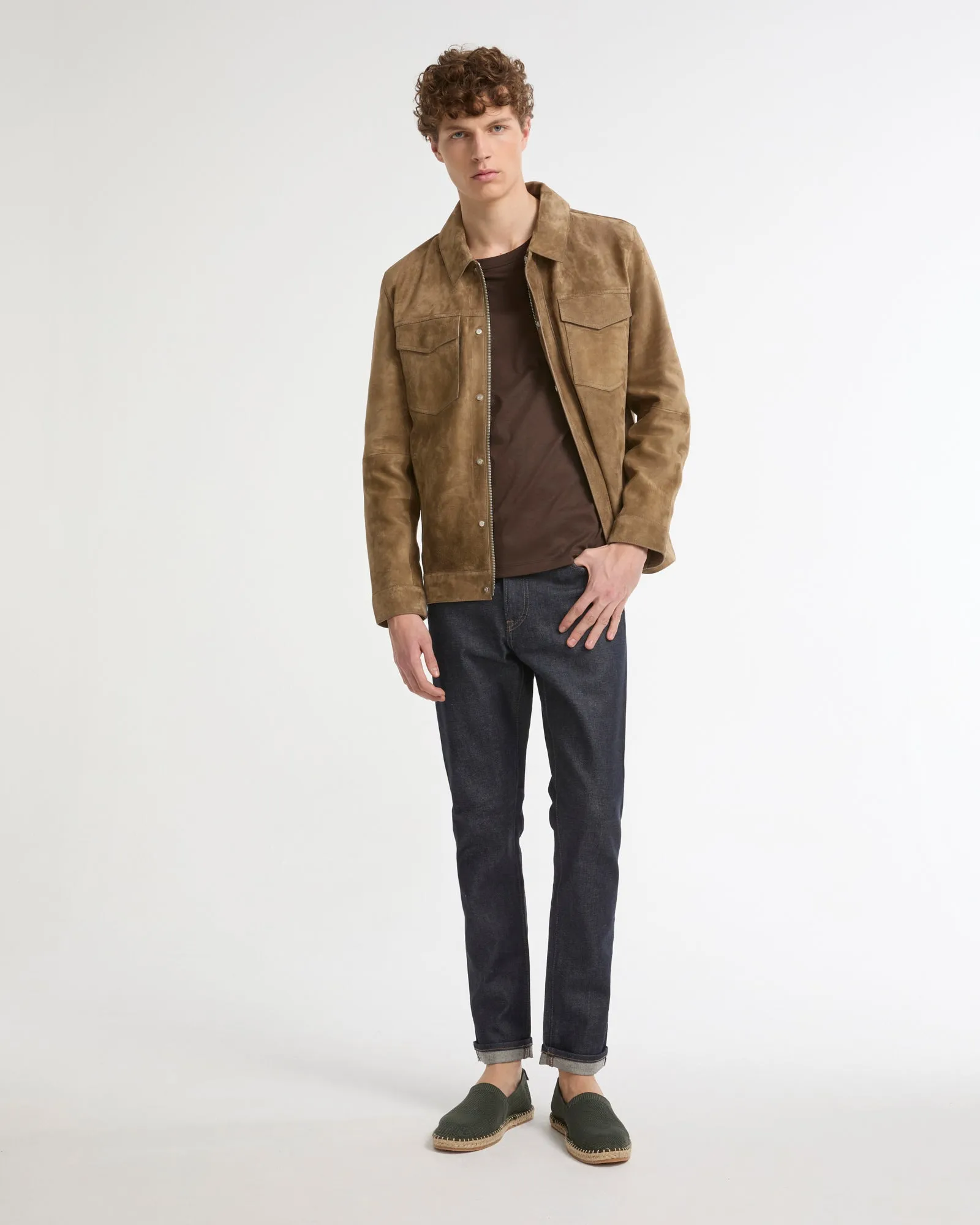 Veste coupe denim en cuir de veau finition suède sold by Yves Salomon product image thumbnail 2