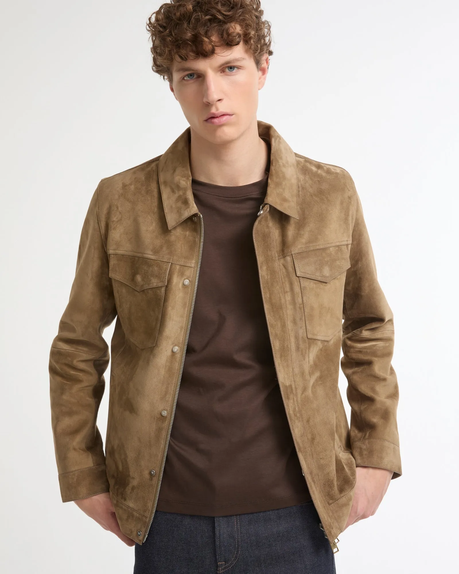 Veste coupe denim en cuir de veau finition suède sold by Yves Salomon product image thumbnail 4