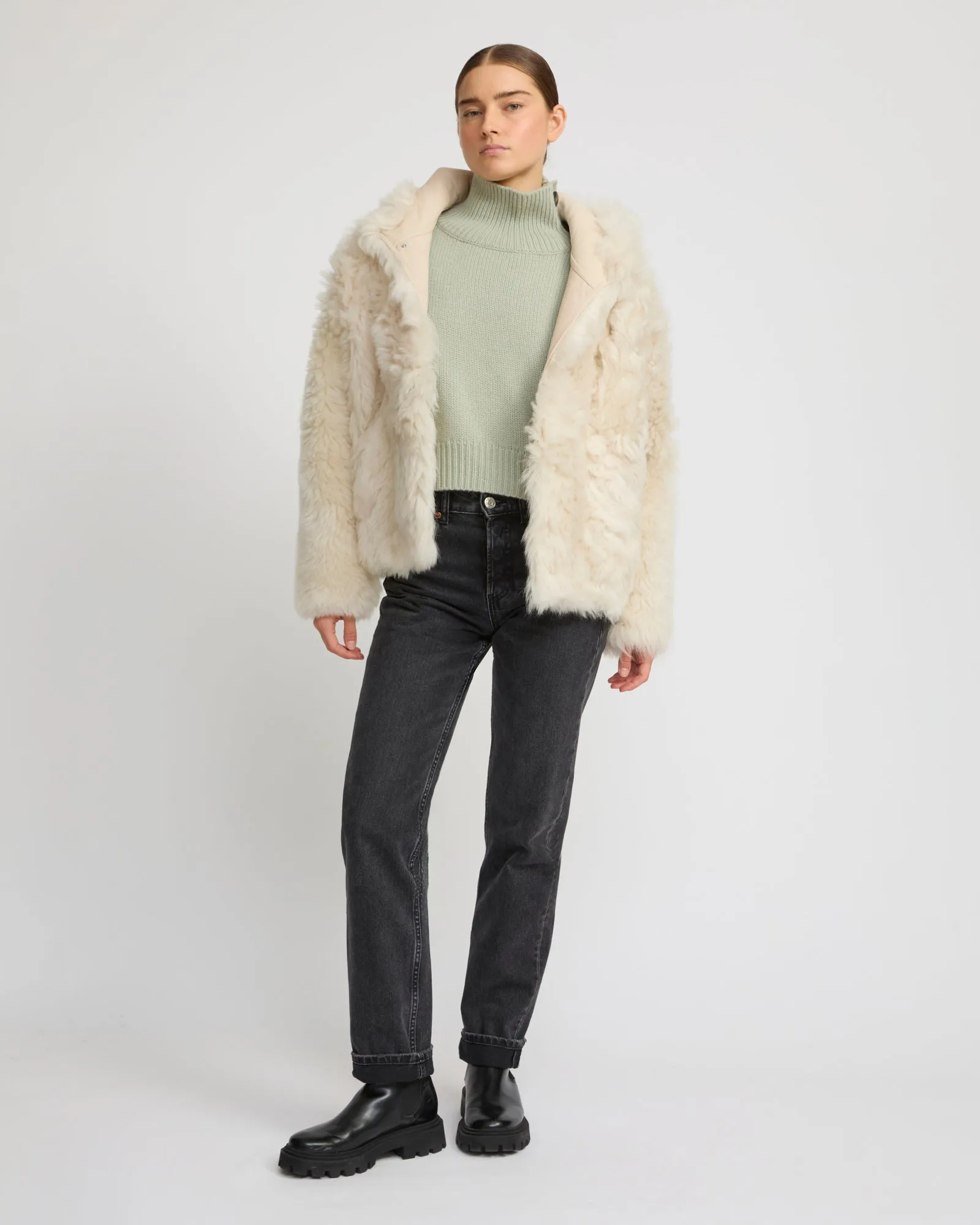 Veste courte à capuche en agneau de Toscane Folk sold by Yves Salomon product image thumbnail 2