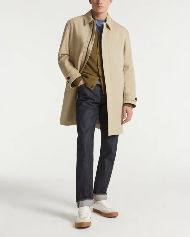 Manteau 3/4 en coton double face et détails cuir déperlant made by Yves Salomon