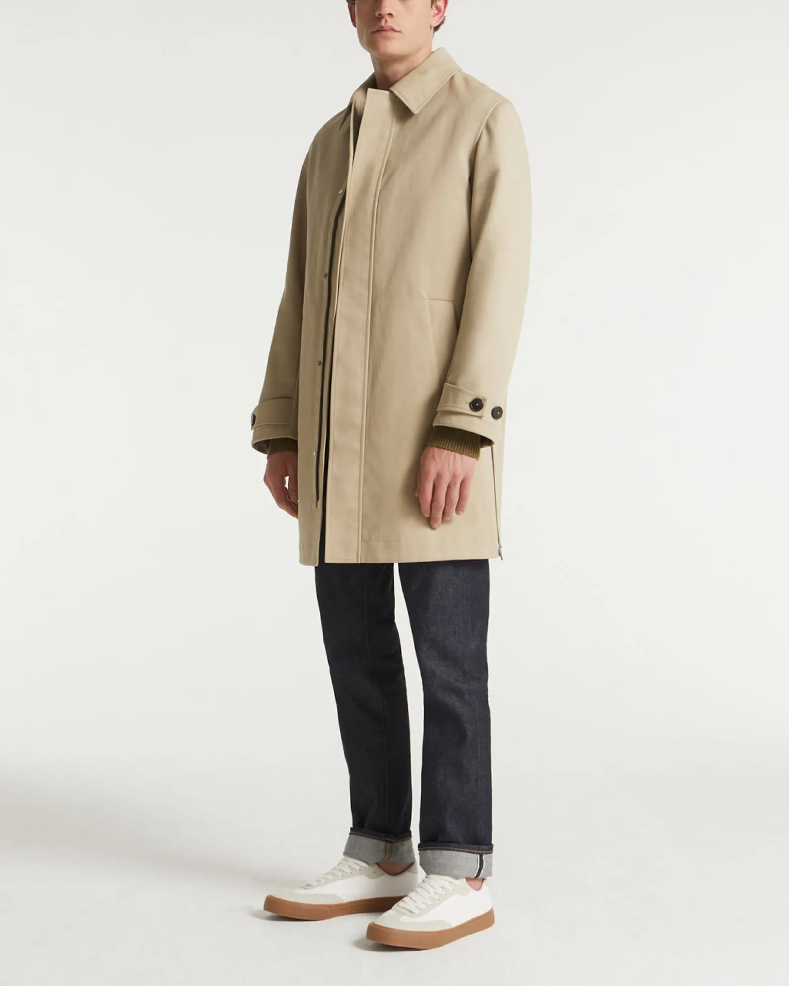 Manteau 3/4 en coton double face et détails cuir déperlant sold by Yves Salomon product image thumbnail 3