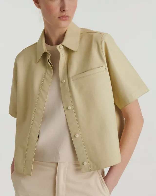 Chemise manches courtes en cuir d'agneau made by Yves Salomon