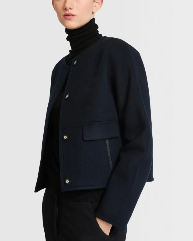 Veste avec col rond en lainage cachemire double-face made by Yves Salomon