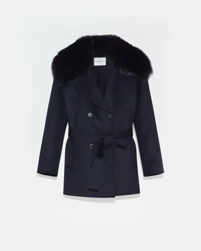 Veste caban en lainage cachemire et col en fourrure de renard made by Yves Salomon