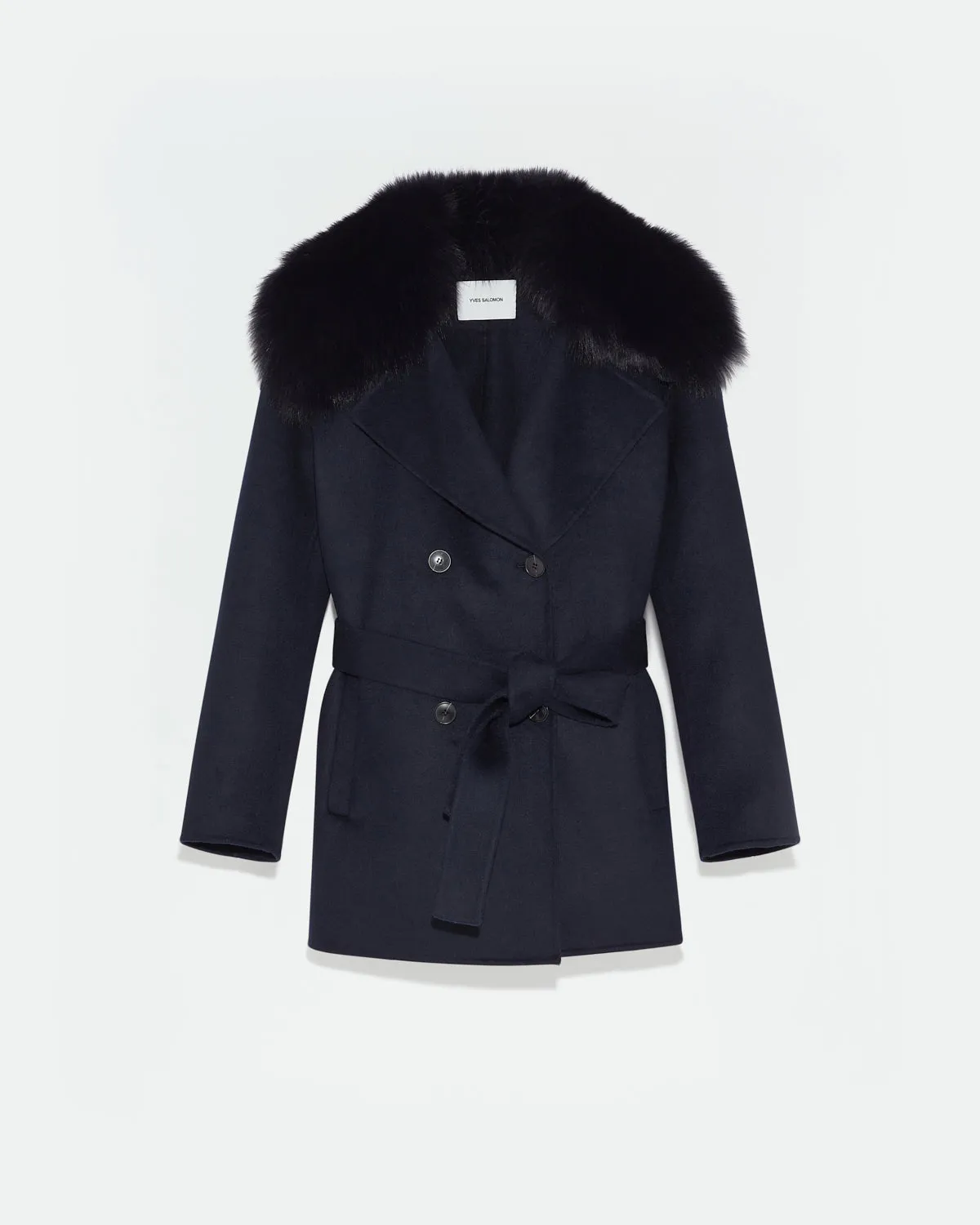 Veste caban en lainage cachemire et col en fourrure de renard sold by Yves Salomon