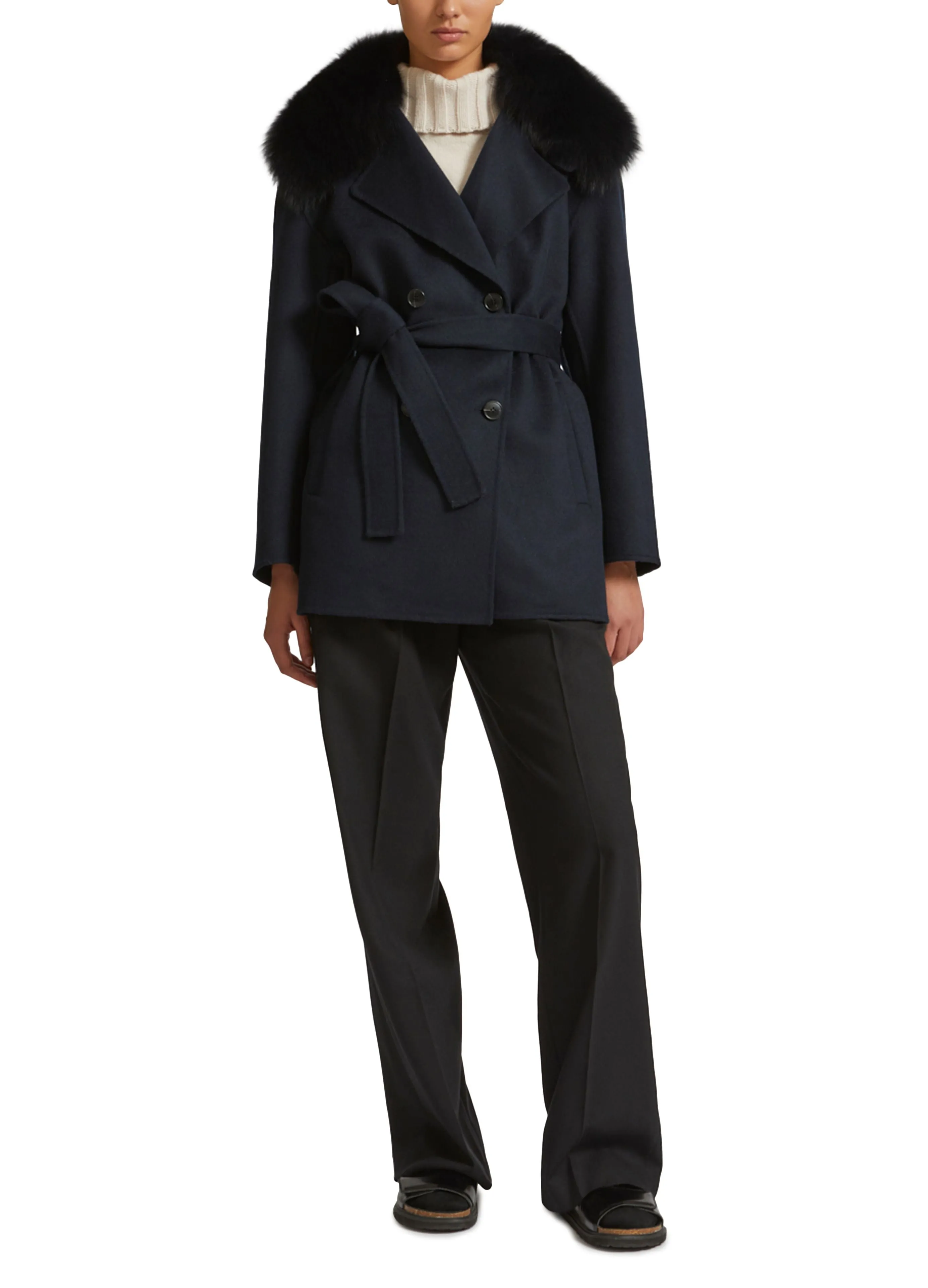 Veste caban en lainage cachemire et col en fourrure de renard sold by Yves Salomon product image thumbnail 2