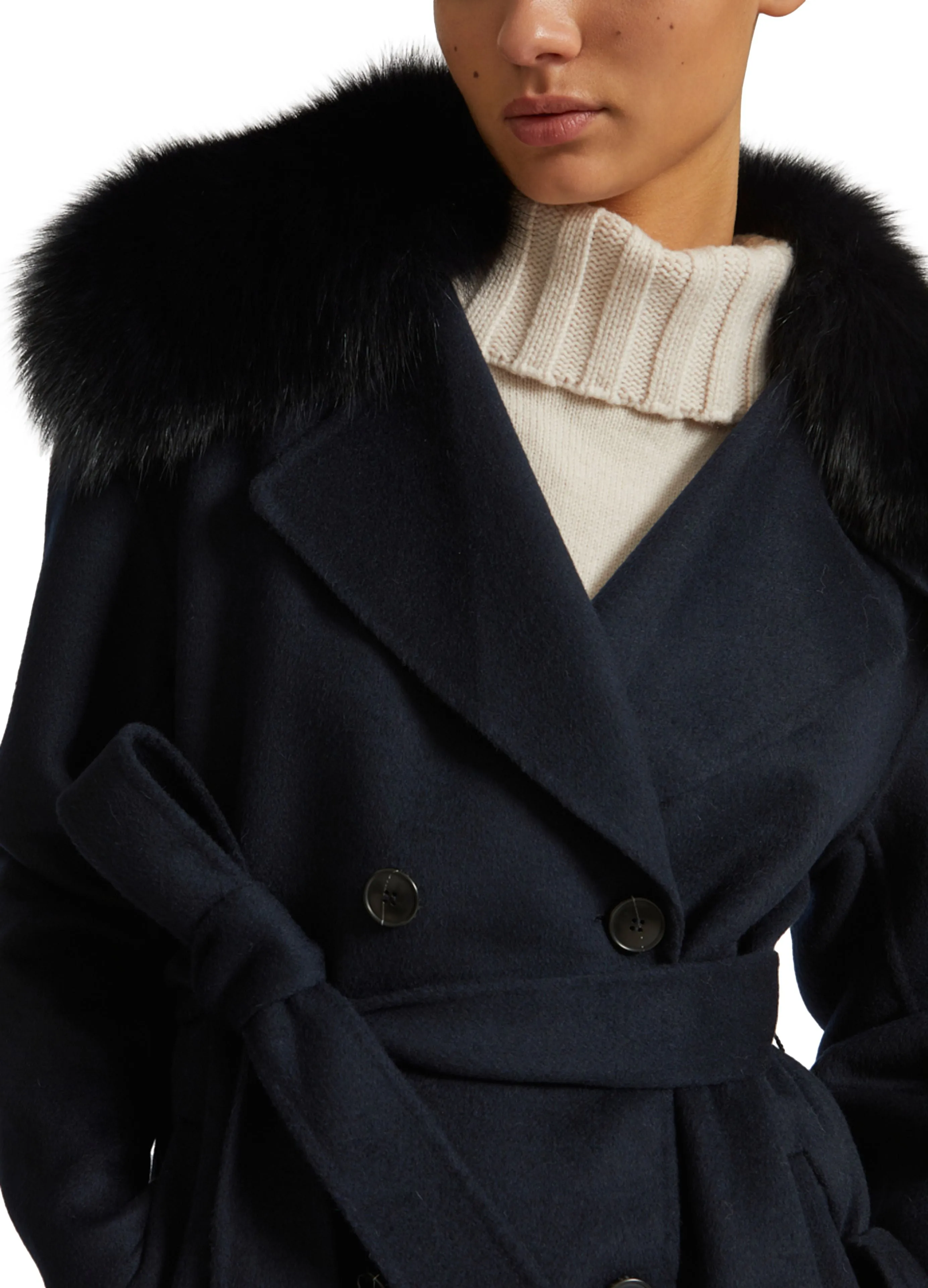 Veste caban en lainage cachemire et col en fourrure de renard sold by Yves Salomon product image thumbnail 3