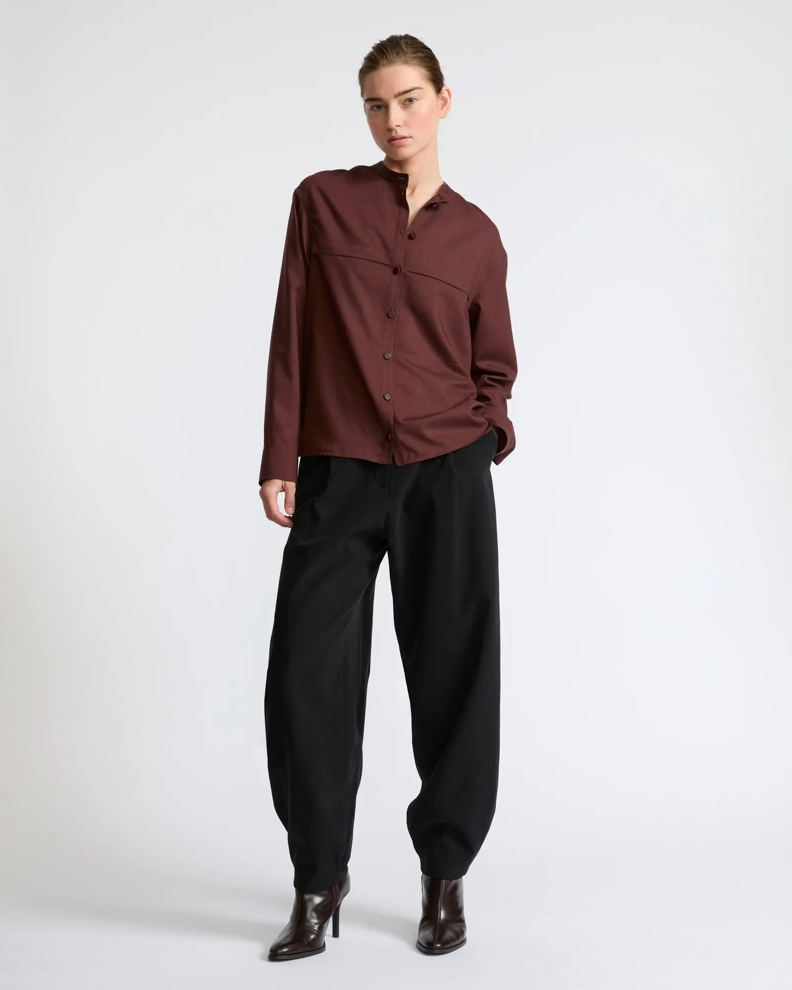 Chemise en voile de laine avec détails cuir sold by Yves Salomon product image thumbnail 2