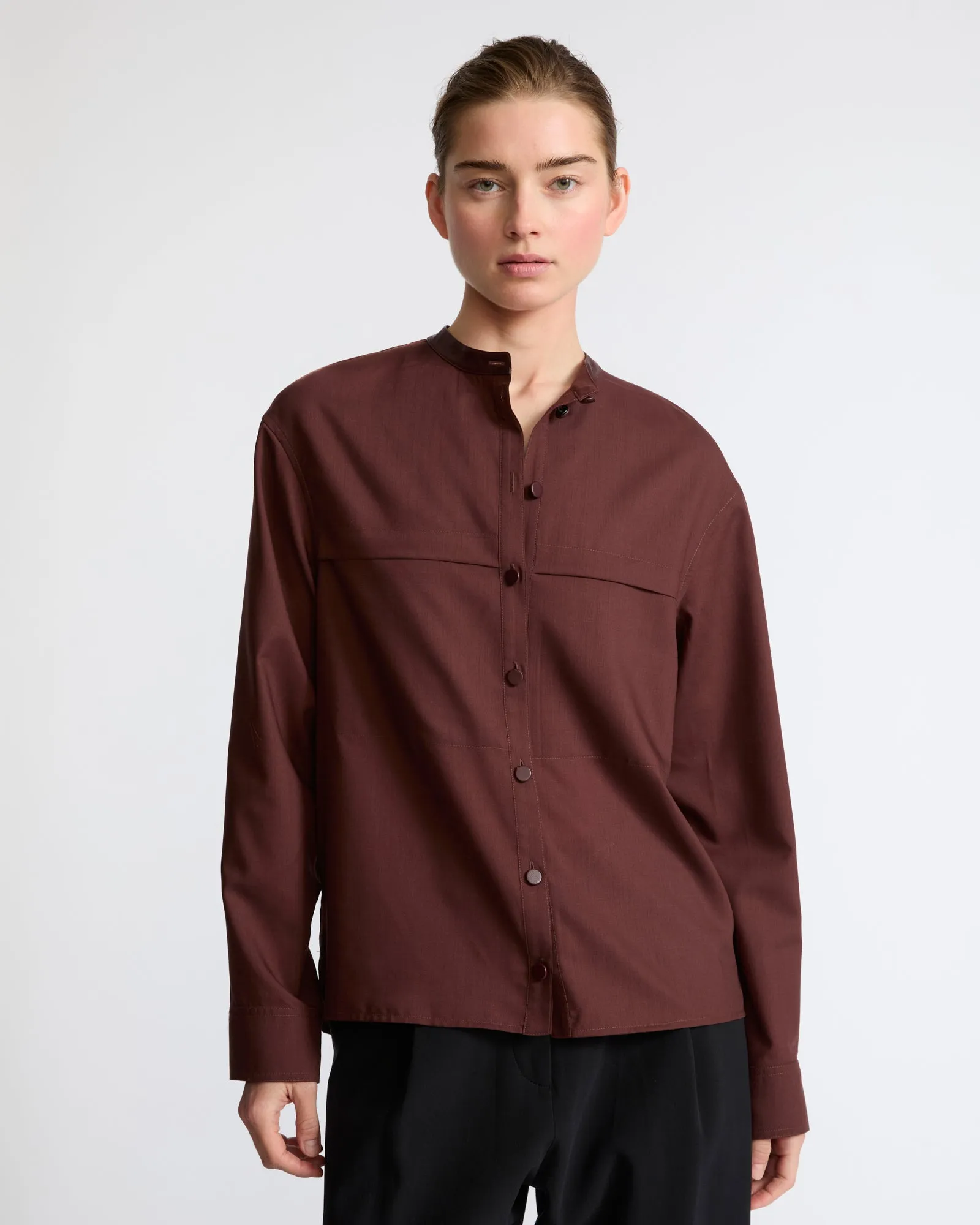Chemise en voile de laine avec détails cuir sold by Yves Salomon product image thumbnail 3