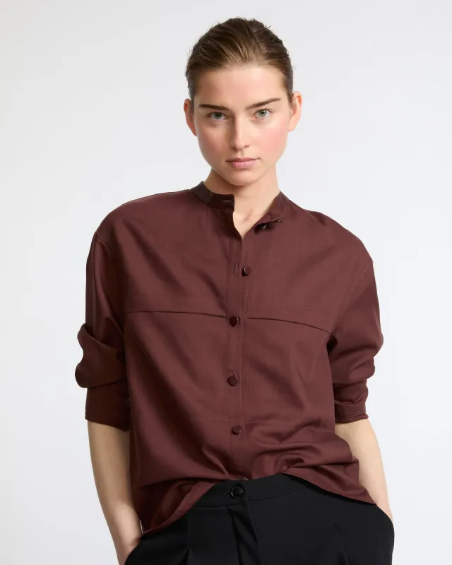 Chemise en voile de laine avec détails cuir made by Yves Salomon