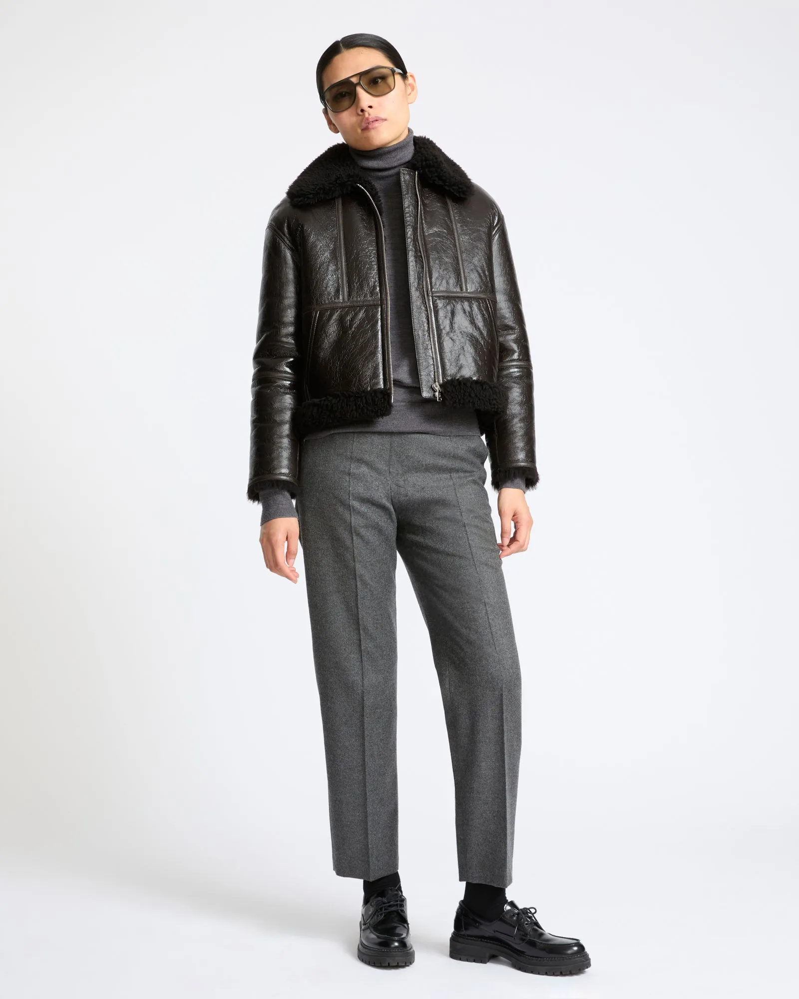 Veste courte en peau lainée d'agneau Merinillo vernis sold by Yves Salomon product image thumbnail 2