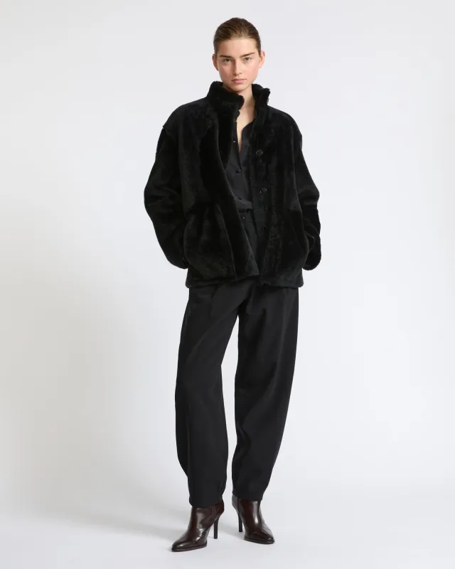 Veste droite en peau lainée d'agneau Mérinos made by Yves Salomon