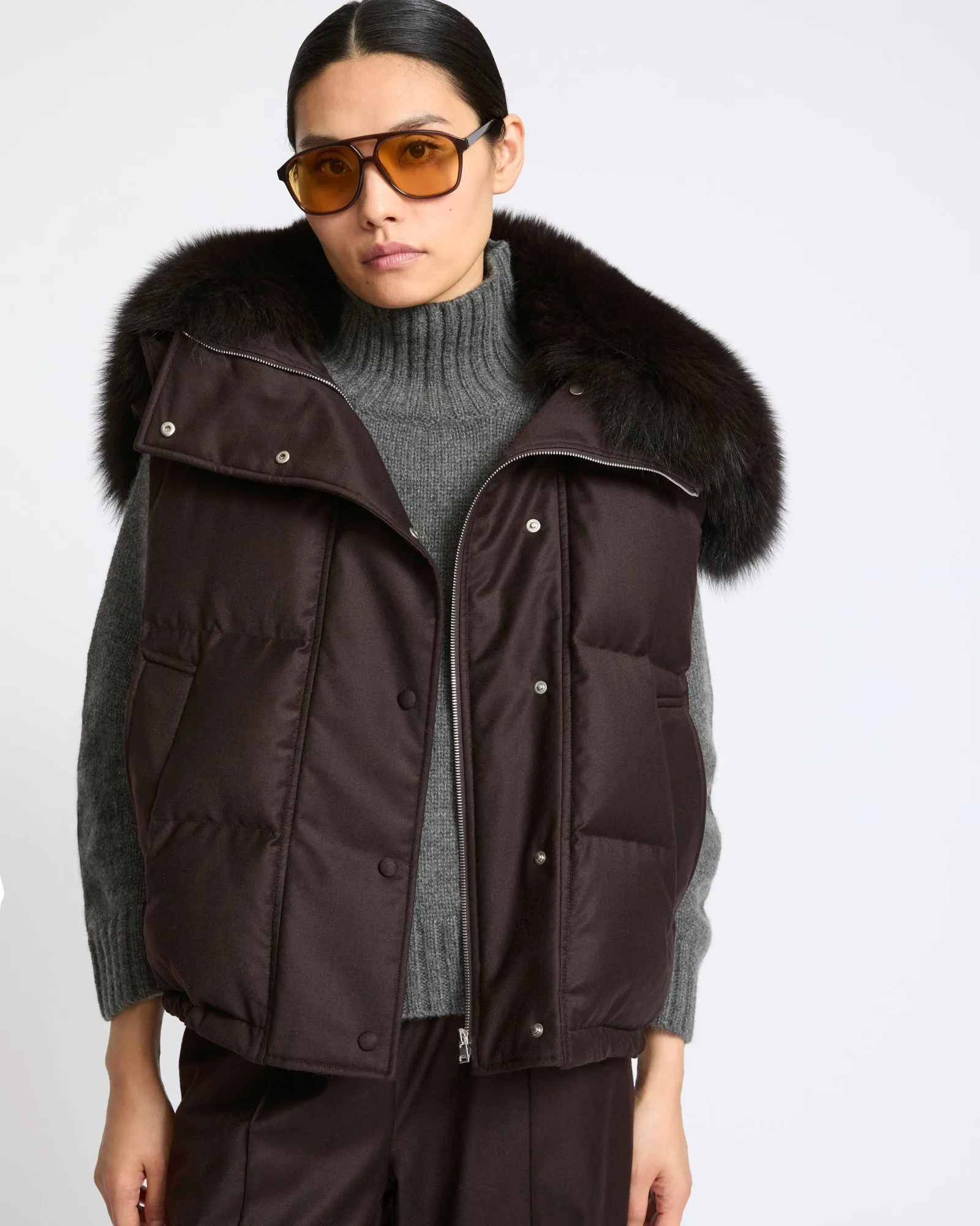 Gilet en flanelle avec col en fourrure de renard sold by Yves Salomon product image thumbnail 2