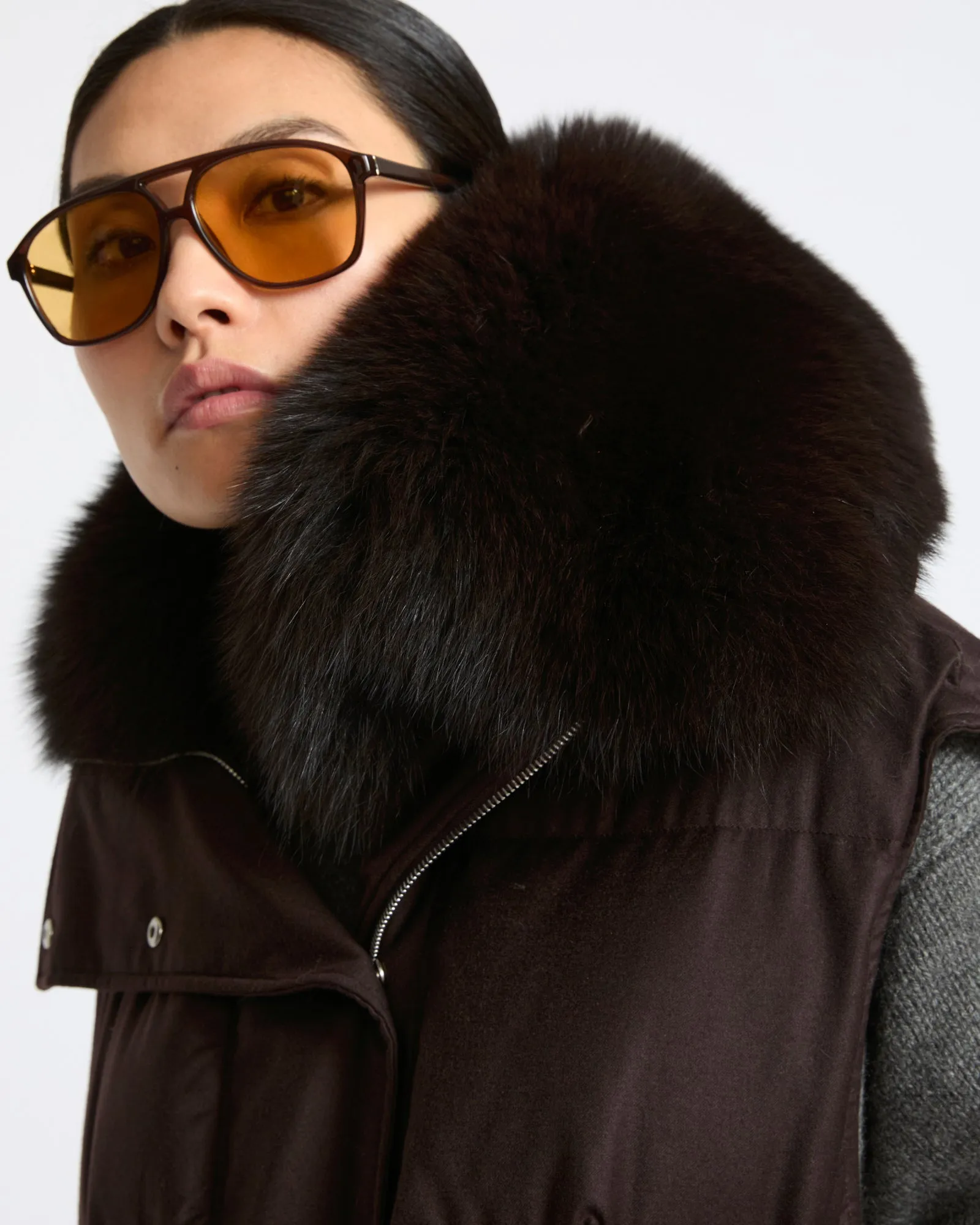 Gilet en flanelle avec col en fourrure de renard sold by Yves Salomon product image thumbnail 3