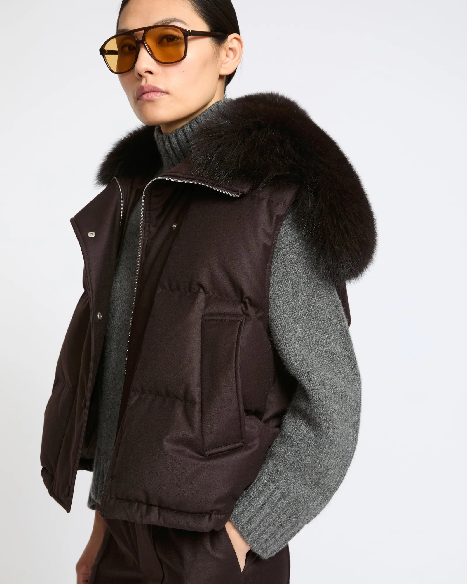 Gilet en flanelle avec col en fourrure de renard sold by Yves Salomon product image thumbnail 4