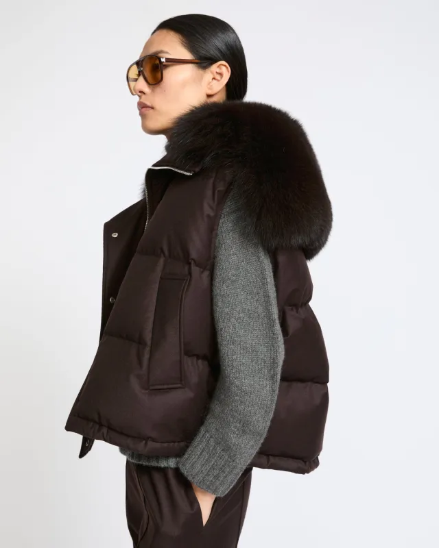Gilet en flanelle avec col en fourrure de renard made by Yves Salomon