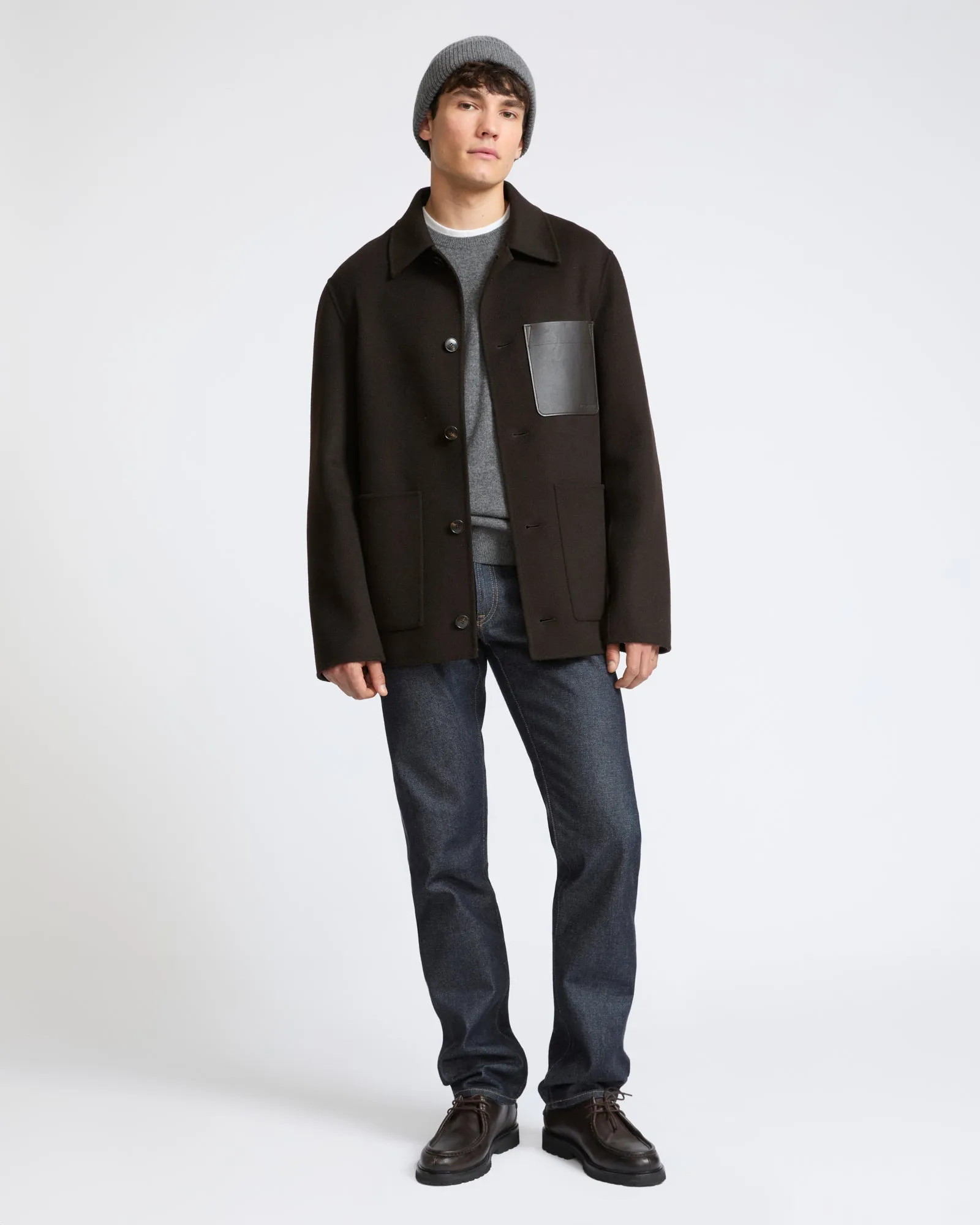 Veste workwear en tissu double-face laine-cachemire sold by Yves Salomon
