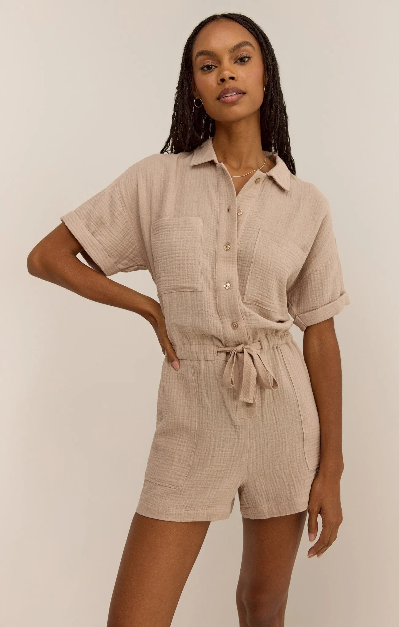 Lookout Gauze Romper sold by Z Supply