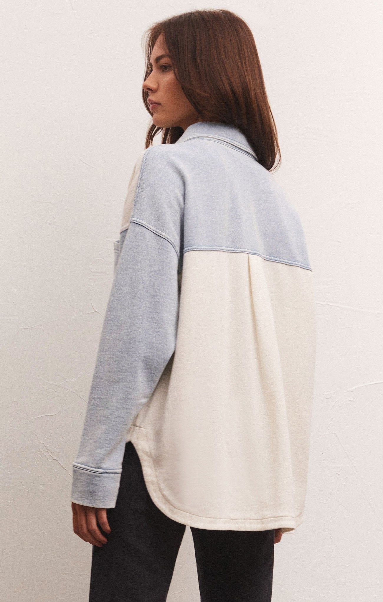 ★E.B.M★ Leather color block denim work jacket EMP1DJK021 All Day Knit Denim Color Block Jacket | Parallel