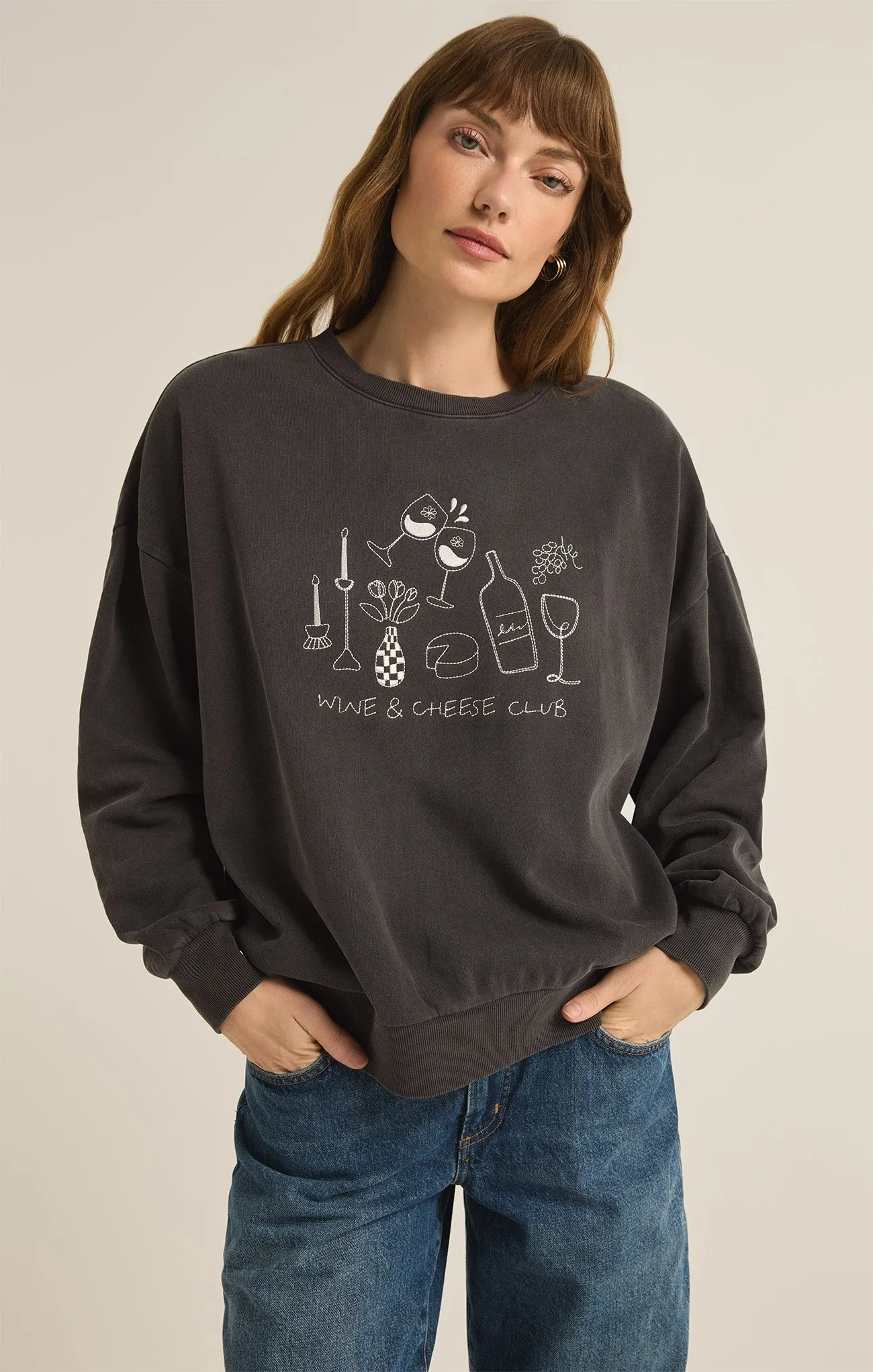 Wine Club Embroidered Sunday Sweatshirt sold by Z Supply