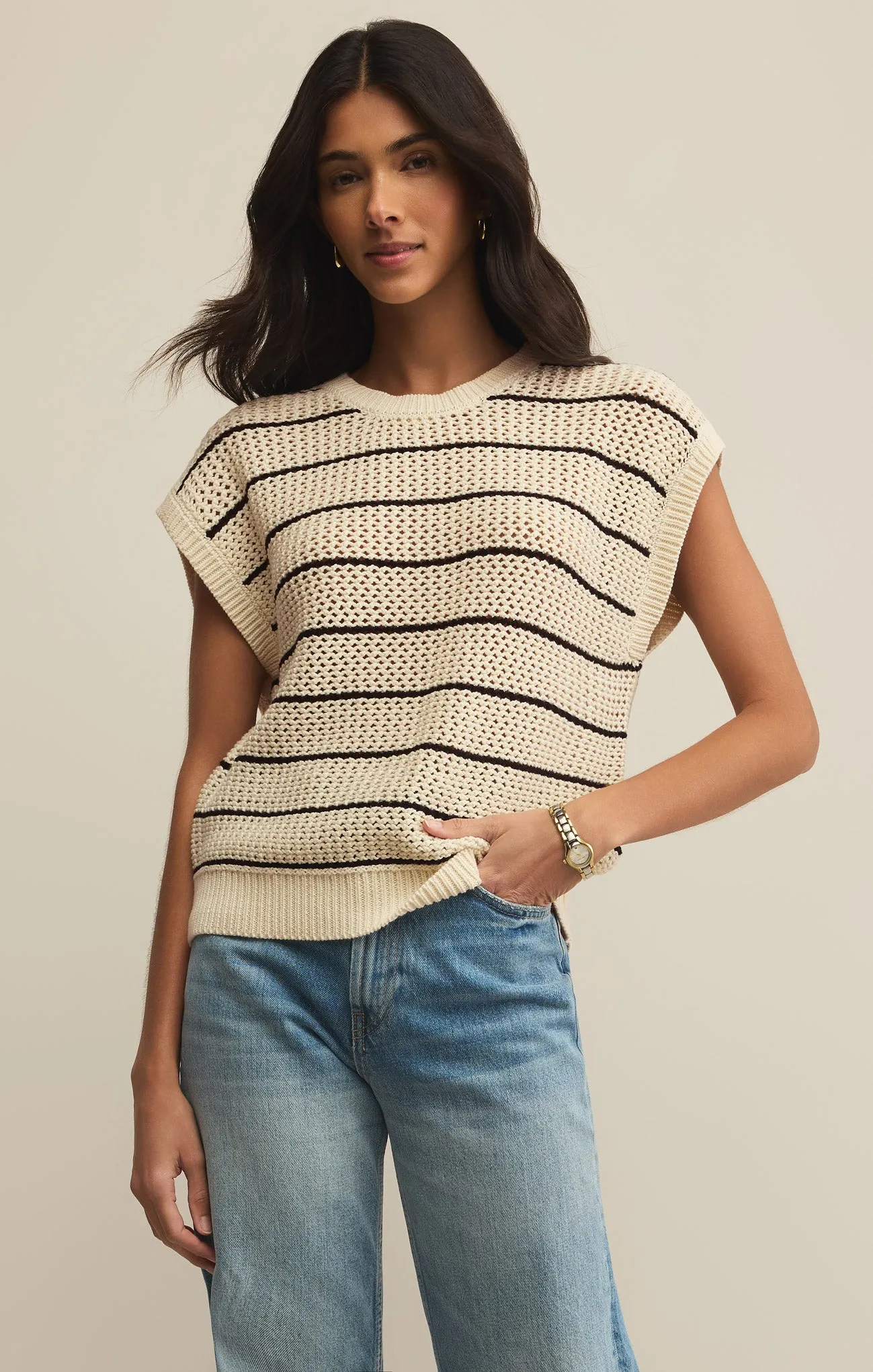 Ines Striped Crochet Sweater Top sold by Z Supply