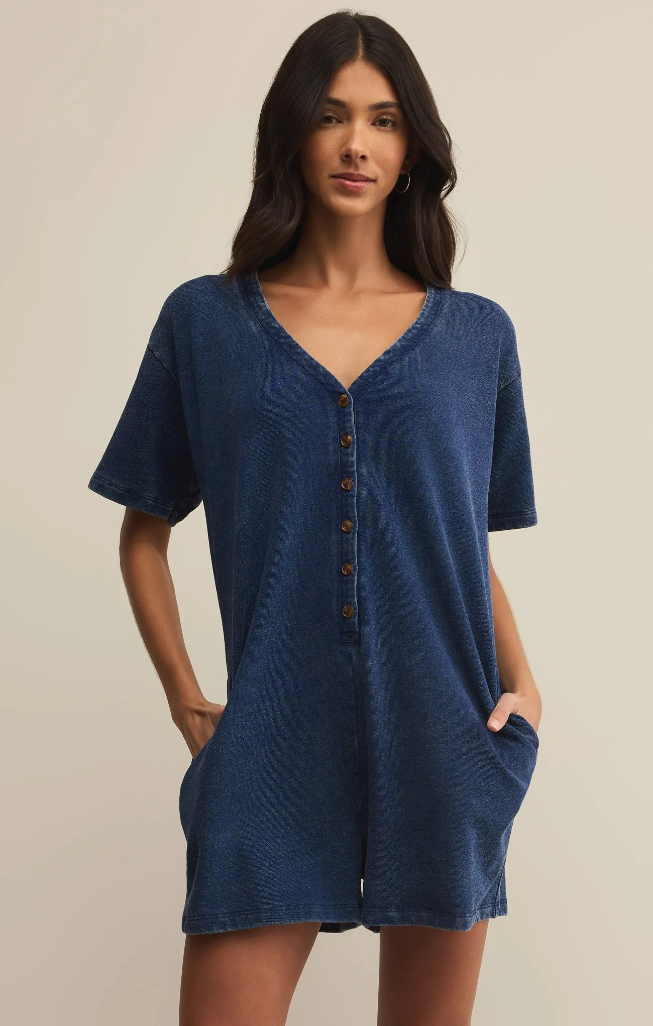 Enid Knit Denim Romper sold by Z Supply