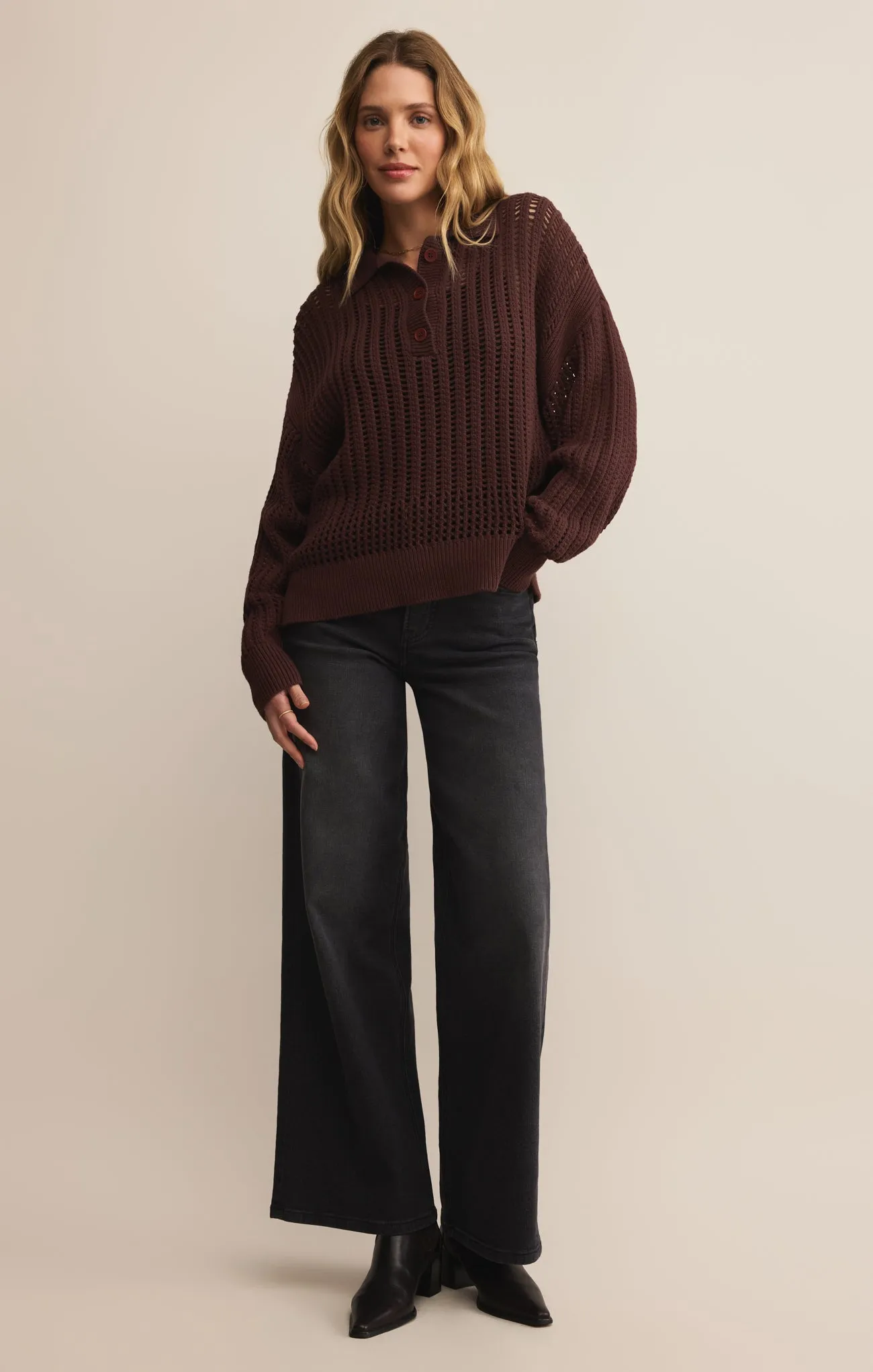 Looking Glass Crochet Polo Sweater sold by Z Supply product image thumbnail 4