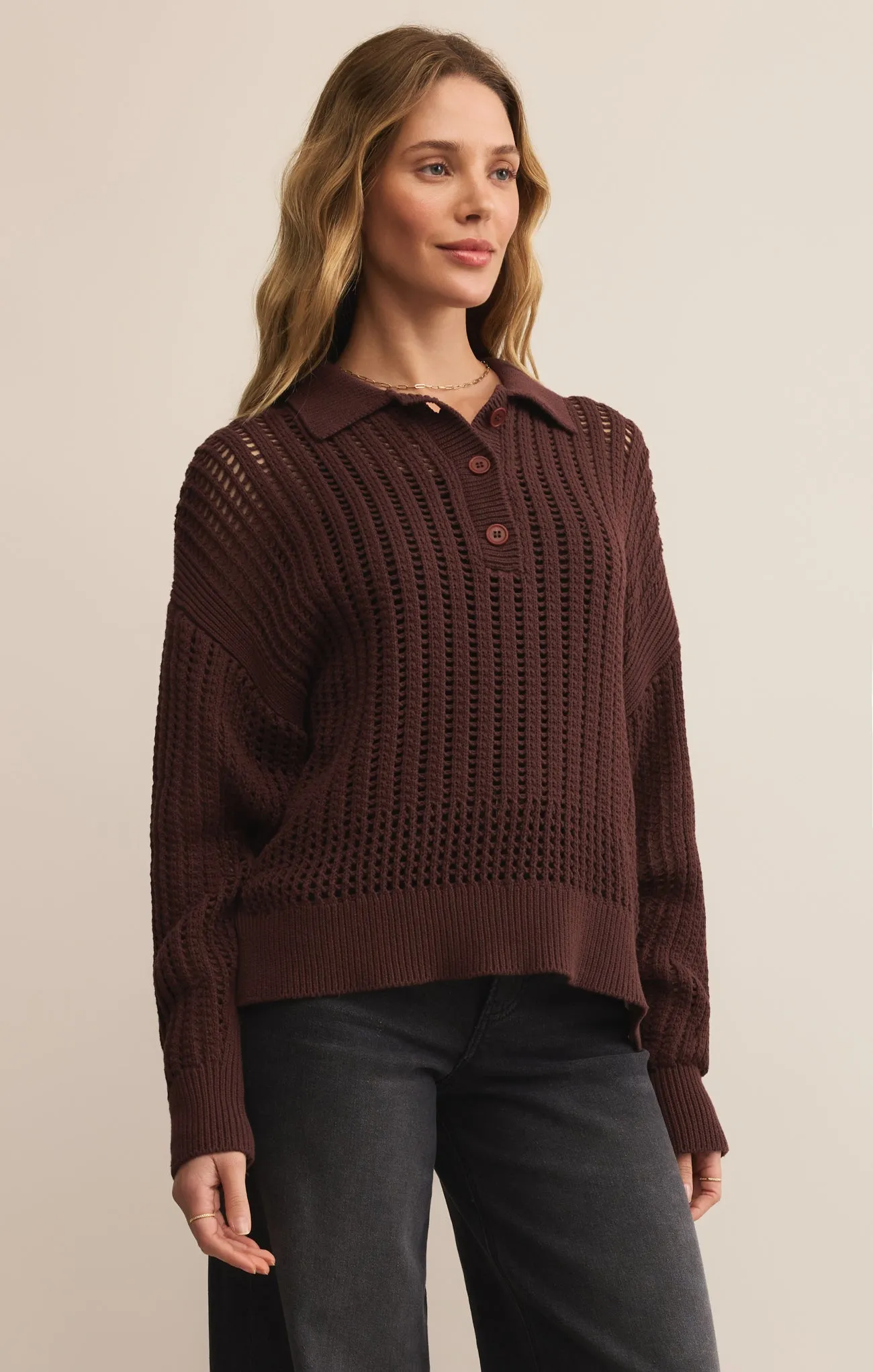 Looking Glass Crochet Polo Sweater sold by Z Supply product image thumbnail 3