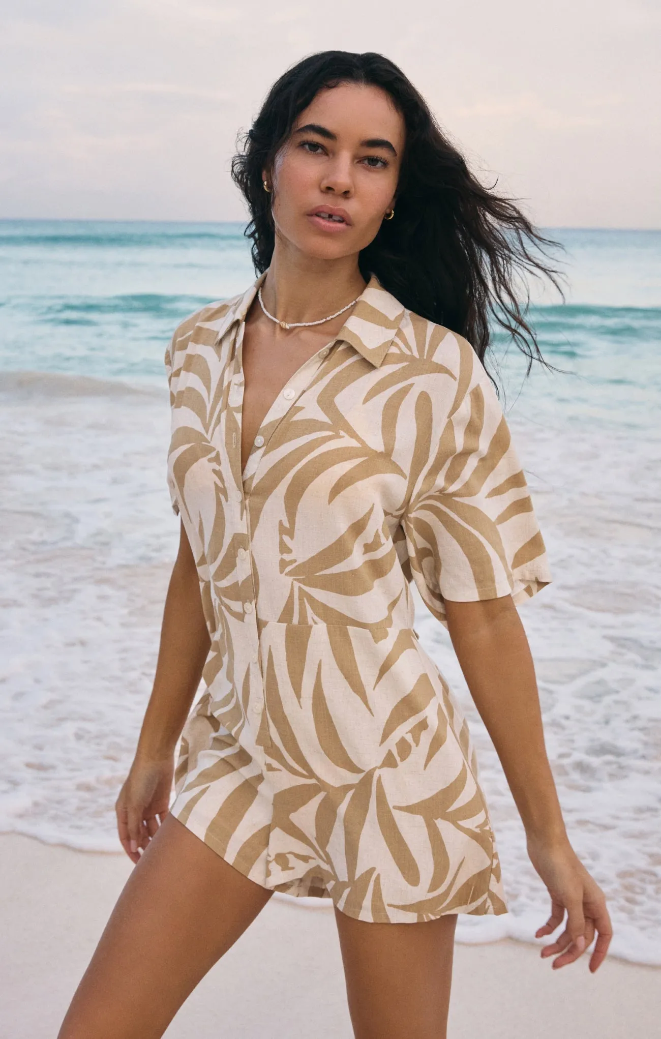 Marcell Palm Button Up Romper sold by Z Supply