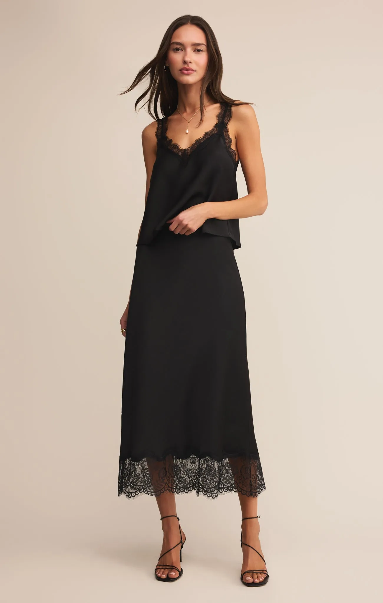 Cinder Lace Satin Midi Skirt sold by Z Supply product image thumbnail 4
