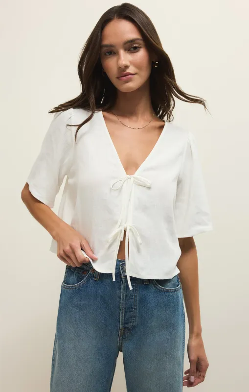 La Belle Linen Cropped Top sold by Z Supply