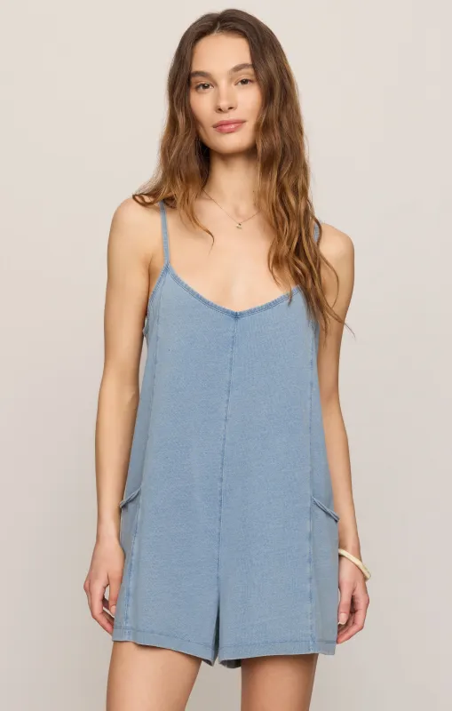 Go Easy Jersey Denim Romper made by Z Supply