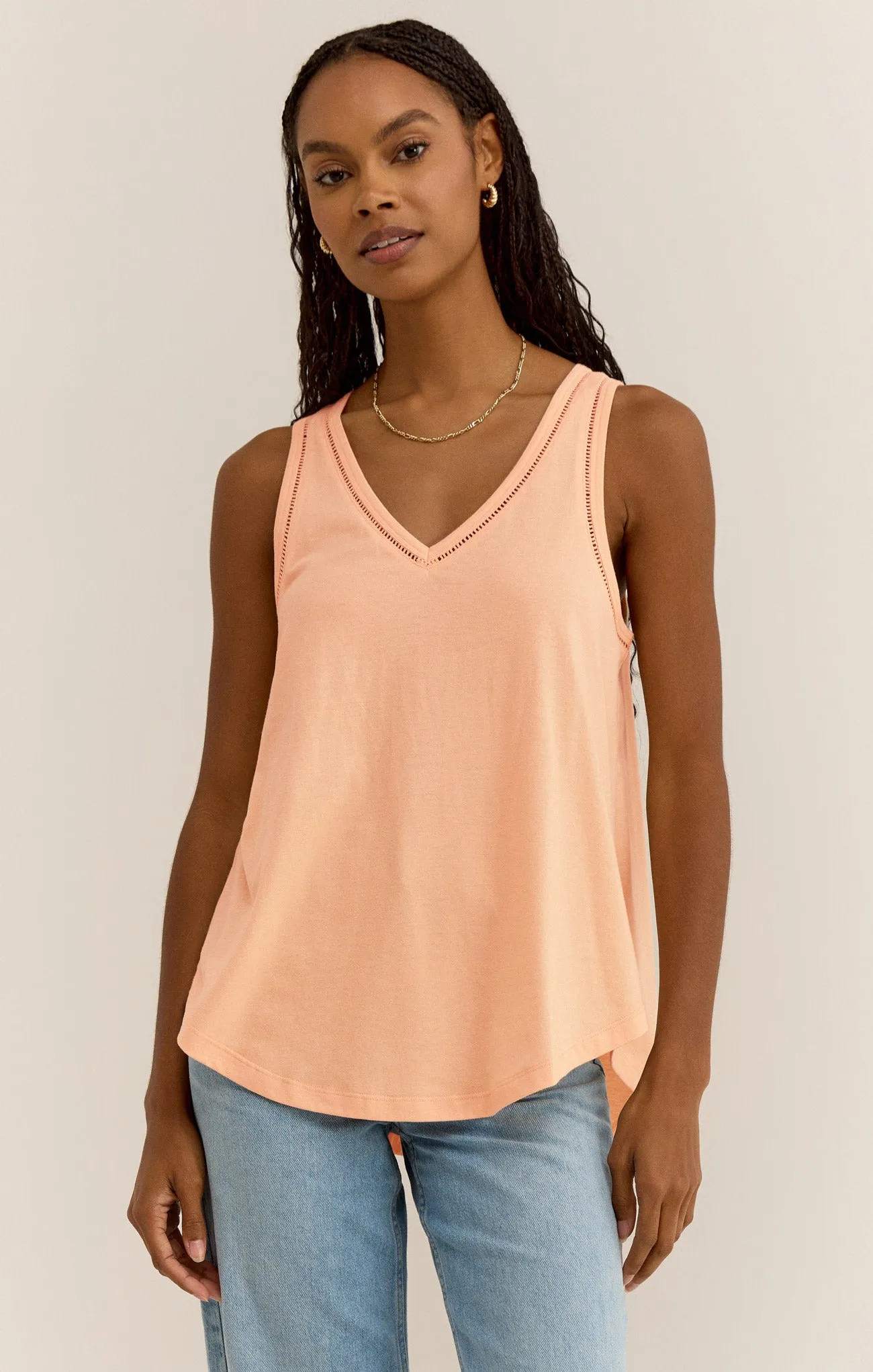 Vagabond Lace Trim V-Neck Tank sold by Z Supply