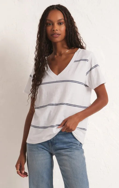 Girlfriend Twin Stripe V-Neck Tee sold by Z Supply