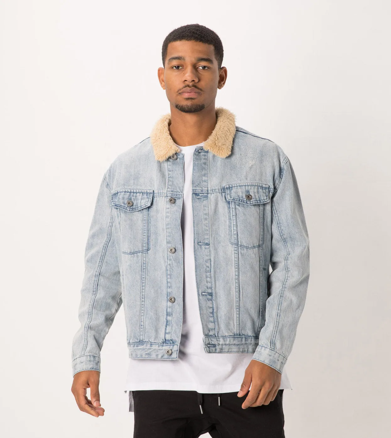 Sherpa Denim Jacket Arctic Wash - Sale sold by Zanerobe