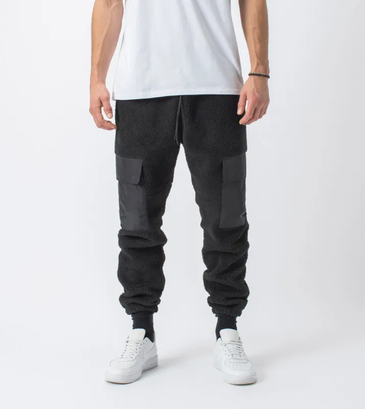 Jumpa Cargo Shearling Fleece Jogger Black - Sale sold by Zanerobe
