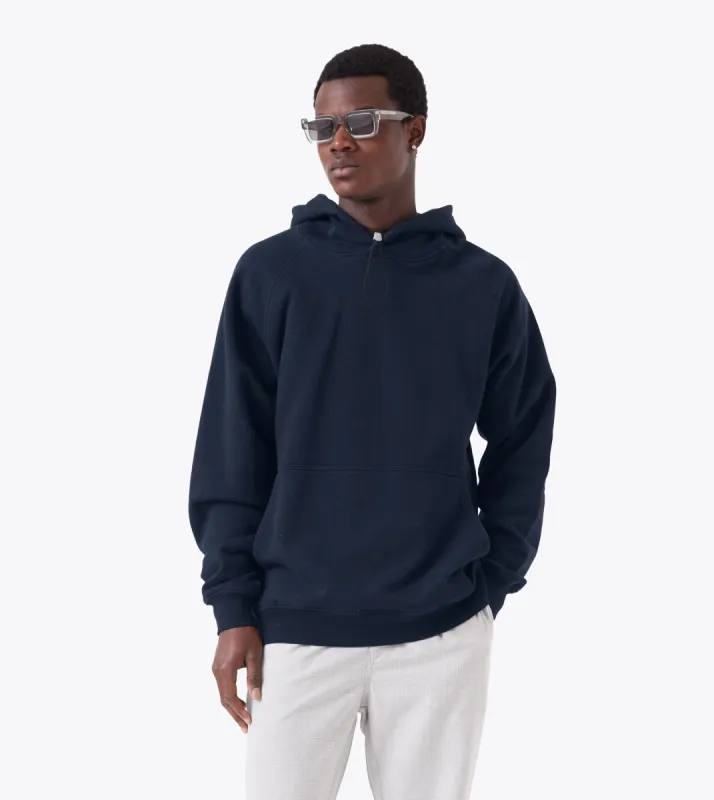 Lowgo Hood Sweat Indigo sold by Zanerobe