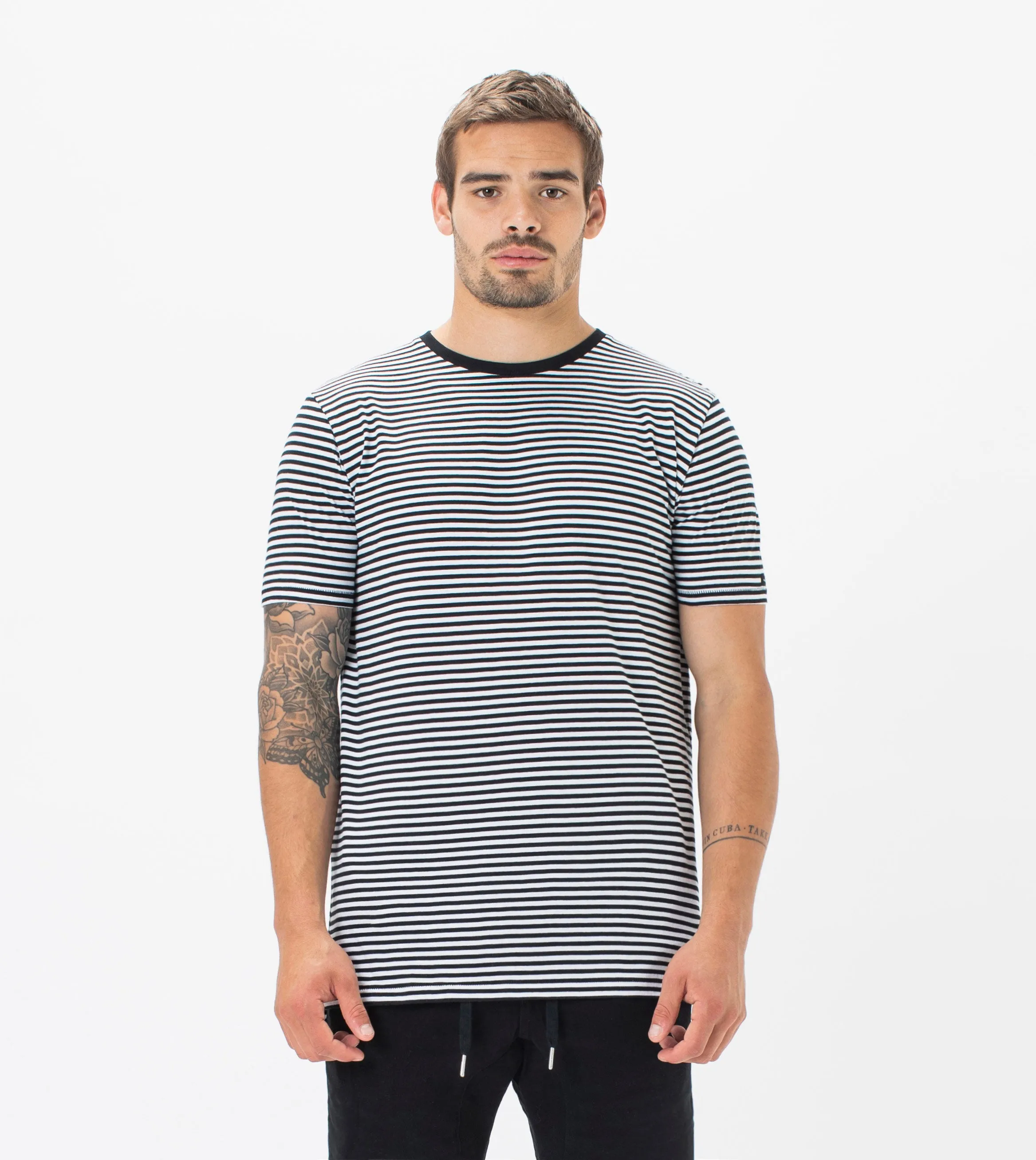 Flintlock Stripe Tee Black/White sold by Zanerobe