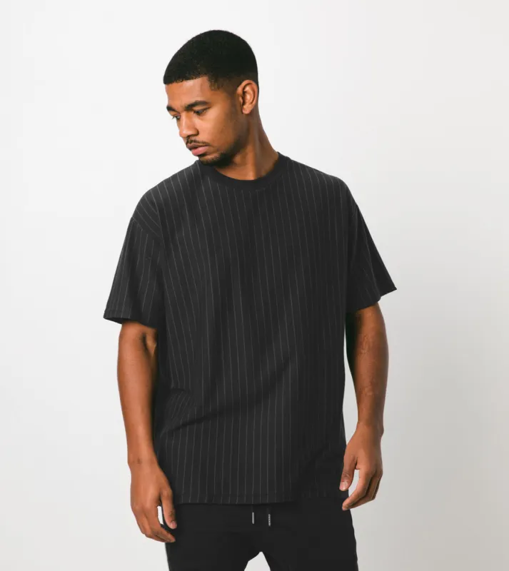 Pinstripe Box Tee Black/Vintage Black sold by Zanerobe