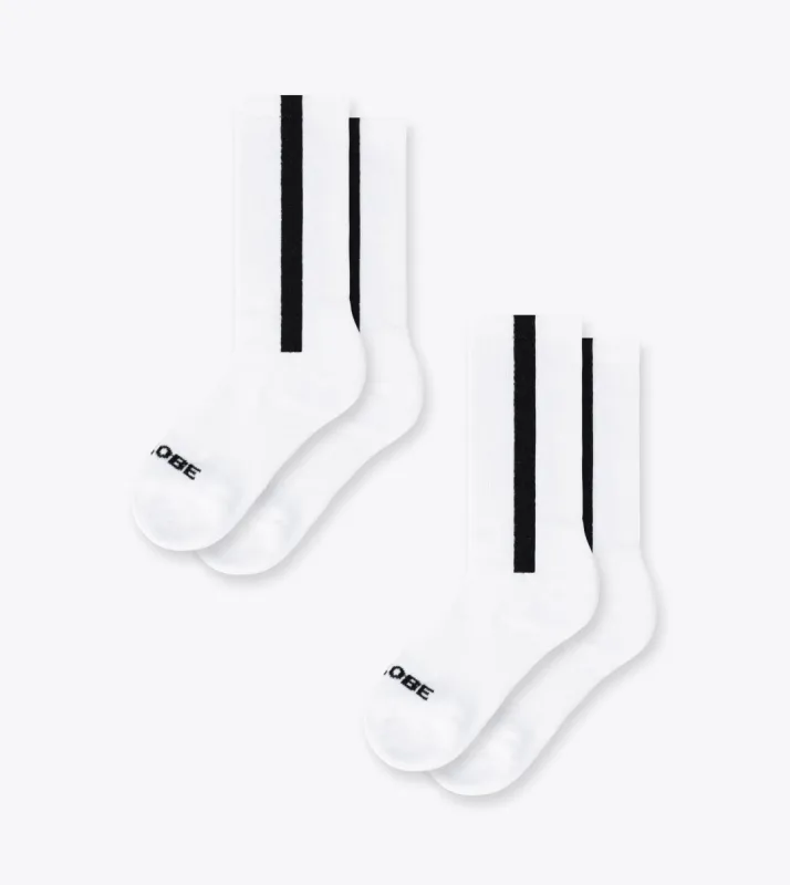 Stripe High Sock White (2 Pack) sold by Zanerobe