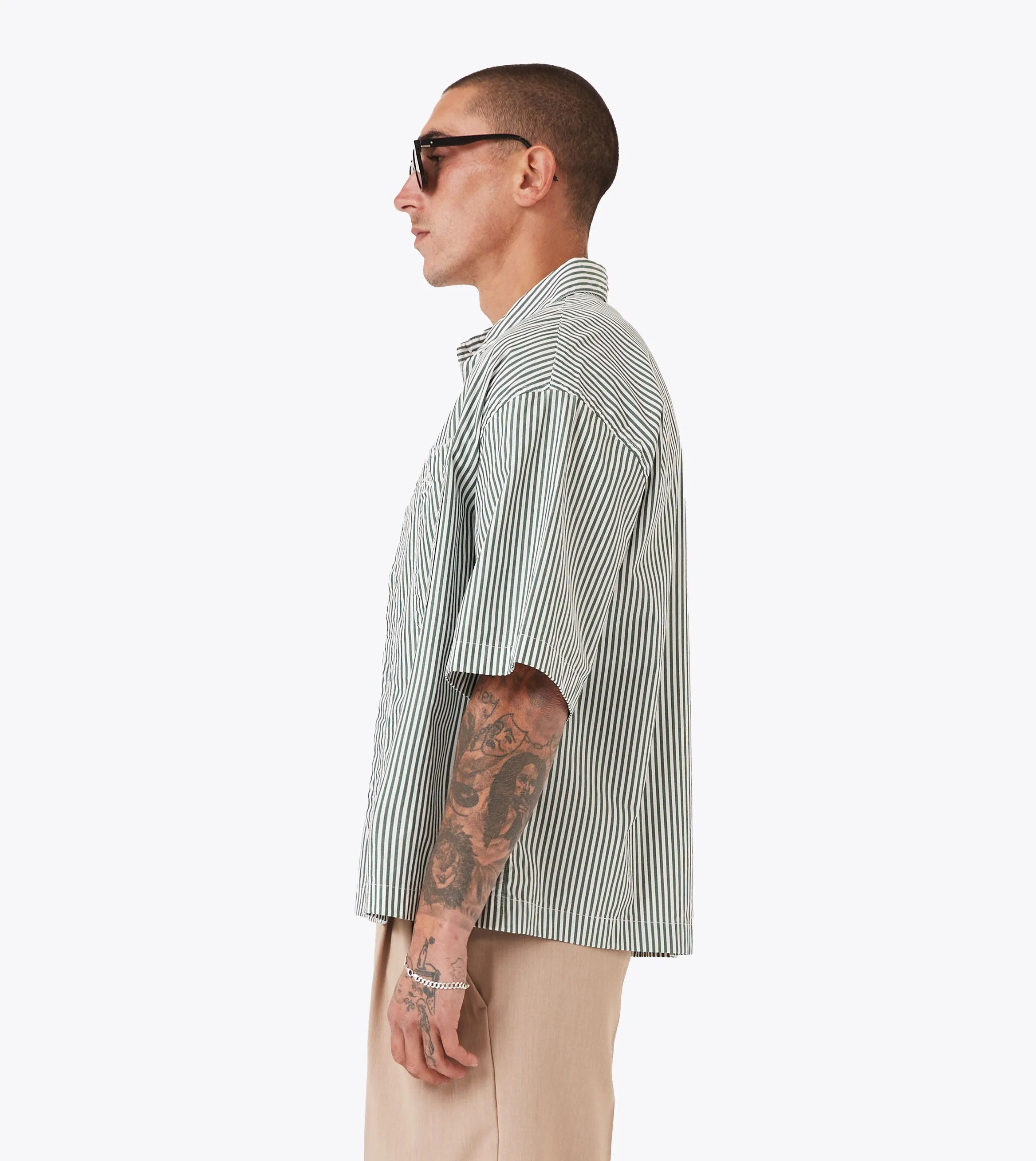 Box Crop Shirt Green Stripe sold by Zanerobe product image thumbnail 4