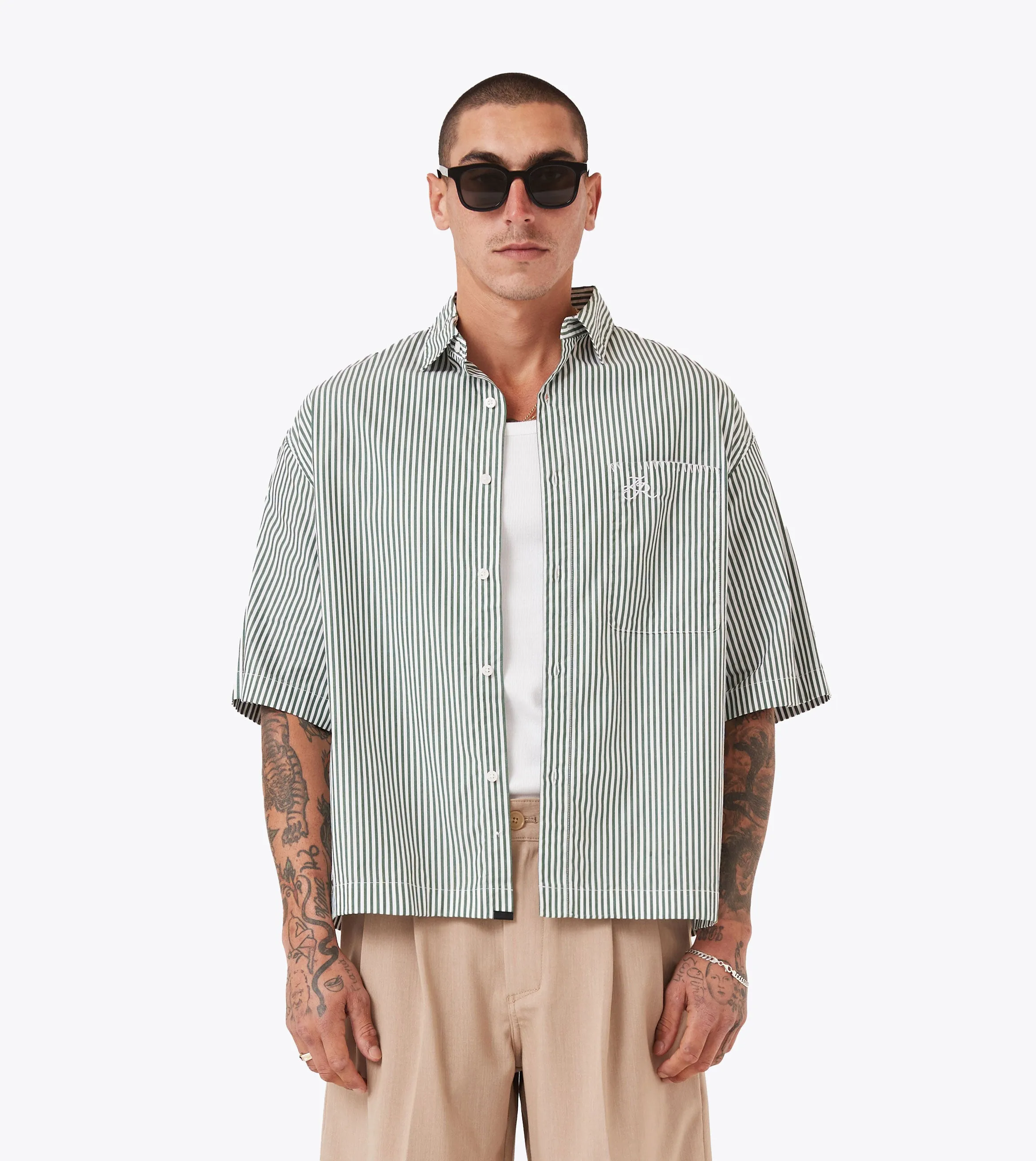Box Crop Shirt Green Stripe sold by Zanerobe